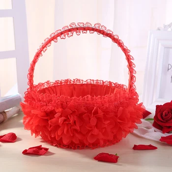 

Lace Flower Romantic Silk Cloth Wedding Ceremony Party Rose Flower Girl Makeup Basket Gift