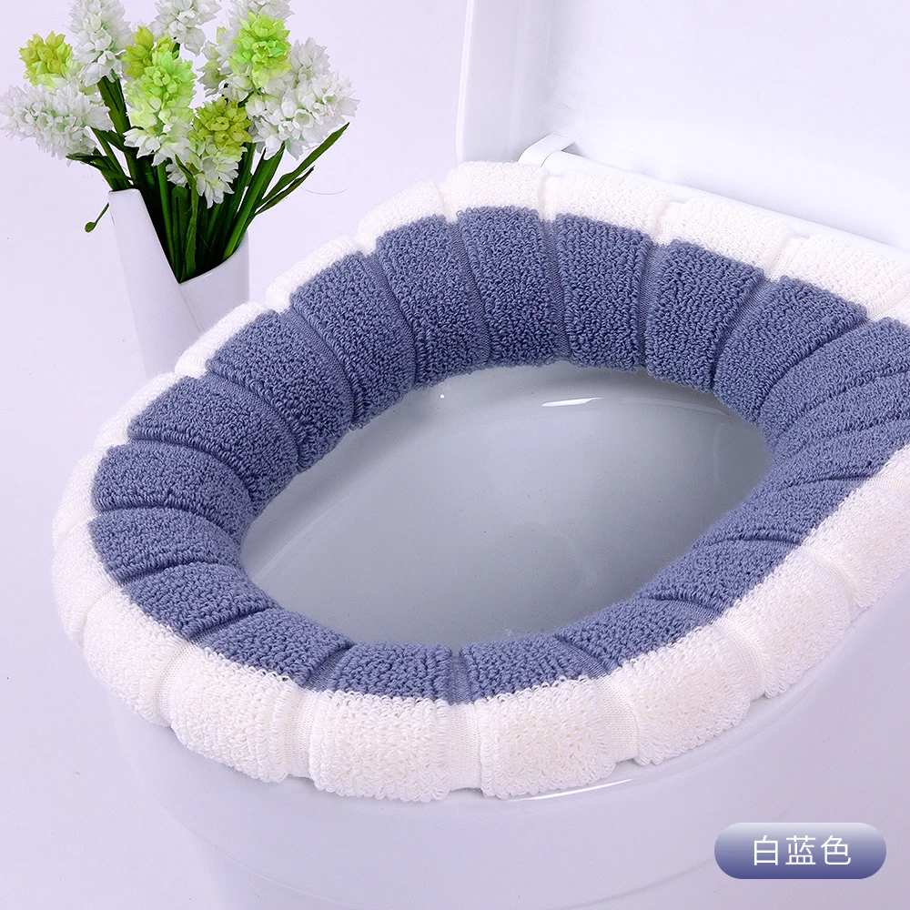White Blue Ванная комната туалет сидение для унитаза моющийся Мягкий теплый коврик чехол для подушки - Цвет: White Blue