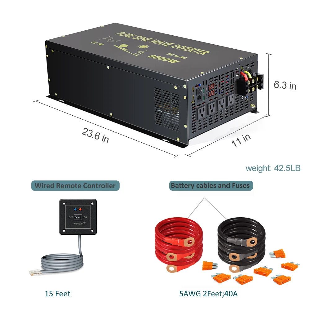Description Picture 5 of item8000W Pure Sine Wave Power Inverter 12V 220V Solar Panel Generator Inverter 24V/48V/96/110V DC to AC 120V/230/240V Wired Control