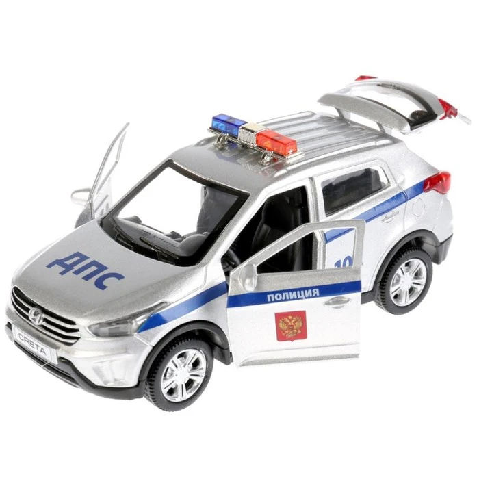 Car metal Hyundai Creta Police 12 cm light and sound effects doors open Gifts Hobbies Baby Kids Birthday Toys for children Play Vehicles Models