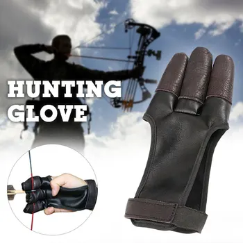 

Bow Glove Soft Cowhide 3-Finger Black Tools Shooting Outdoor Sports Bow Arrow Finger Beginner Archery Glove