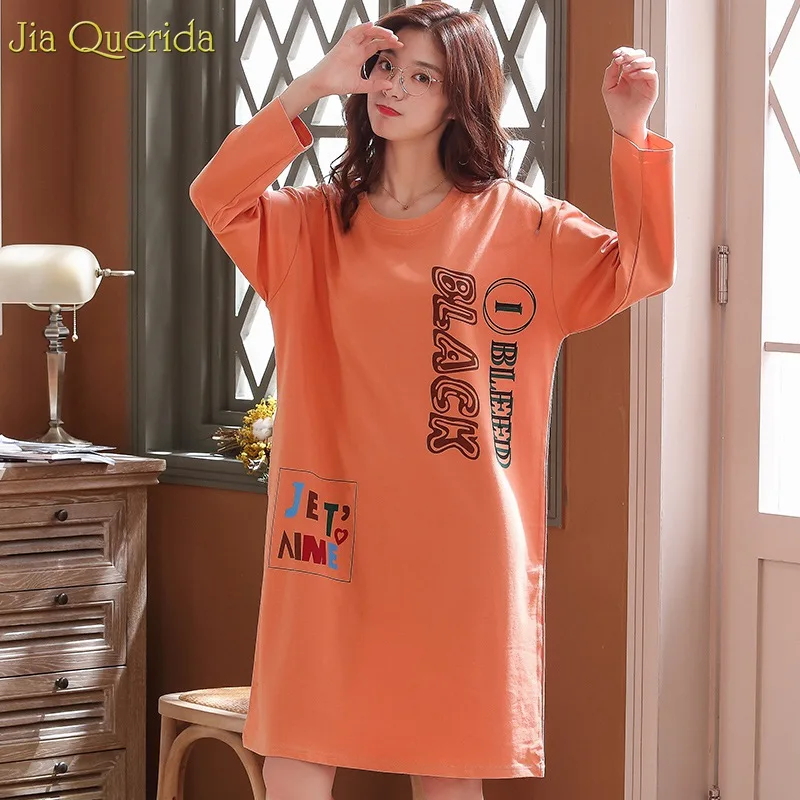 Рубашка для сна с длинным рукавом женская ночная сорочка с оборками, с рисунком букв, ночная одежда из хлопка, большие размеры Xxxl, женская одежда для сна