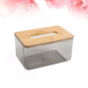 

Simple Plastic Tissue Box Decorative Clear Body Tissue Cointainer Cute Tissue Holder Paper Storage Box with Bamboo Cover for Car