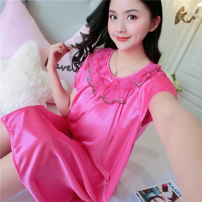 Women O Neck Sexy Lingerie Silk Nightgown Summer Lace Night Dress Palace Babydoll Nightie Satin Homewear Loose Big Nightwear
