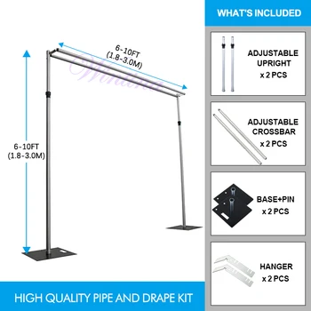 

High Quality Aluminum Alloy Adjustable 6-10Ft Backdrop Frame Kit Double Crossbar for Wendding & Engagement Birthday Party