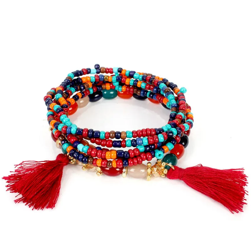

2019 New Fashion Bohemian Multilayer Rice Beads Chain Bracelet for Women Personality Simple Ethnic Tassel Bracelets Jewelry Gift