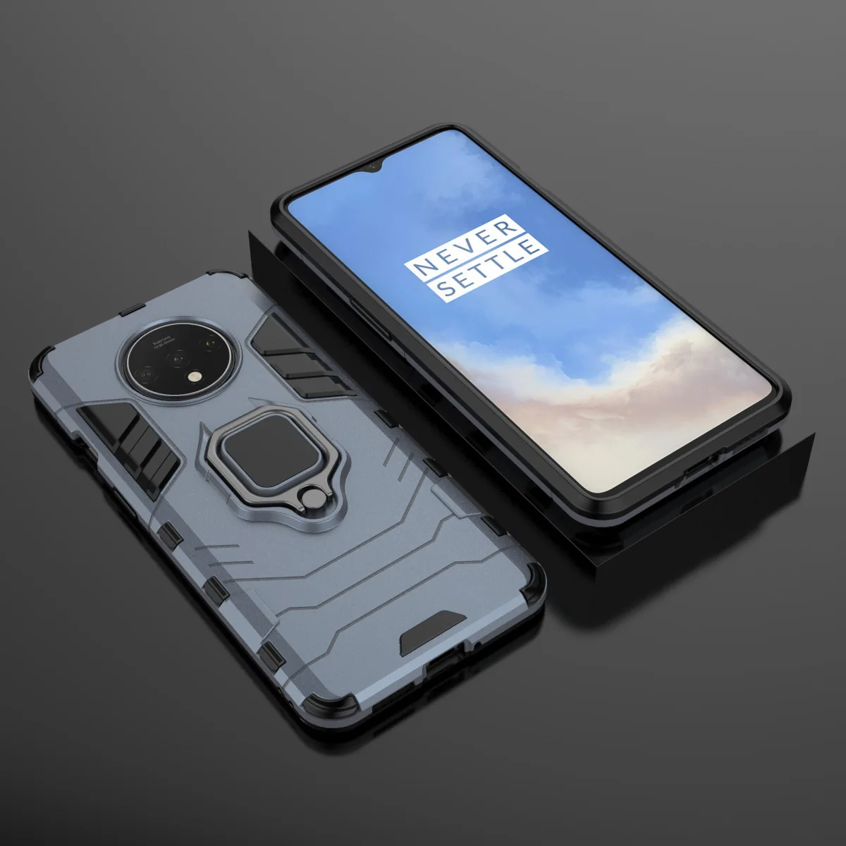navy blue Гибридный чехол с кольцом-подставкой для oneplus 7 T, Жесткий Чехол из поликарбоната, противоударный защитный чехол на заднюю панель для one plus 7t pro, чехол для oneplus 7t - Цвет: navy blue