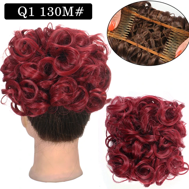 Synthetic Curly Elastic Band Chignon Plastic Comb Clips in Hair Extension Hair Bun Updo Cover Hairpieces Hair Accessories Q1 130M