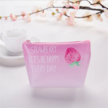 

Useful Coin Bag Lady Sweet Pink Strawberry Print PU Leather Coin Purse Card Holder Key Mini Purse Pouch Small Zipper Coin Purse
