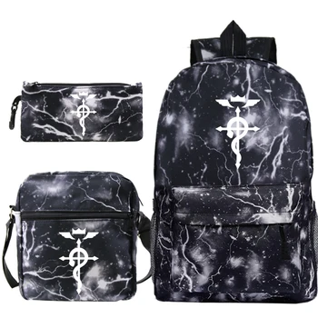 

Fullmetal Alchemist Backpack Edward Elric 3Pcs/Sets School Bags for Teenage Girls Shoulder Bags Tote Pencil Case Travel Rucksack