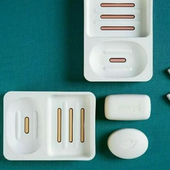 

Soap Rack No Drilling Wall Mounted Double Layer Soap Holder Soap Sponge Dish Bathroom Accessories Soap Dishes Self Adhesive
