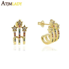 Микро проложить Радуга красочный кубический цирконий многоцветный Цирконий Милая Линия бар со звездой шпильки маленькие минимальное серьги для девочки