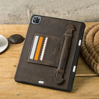 

2020 Retro Cow Leather Case with Handle IPad Pro 11/ 12.9 Inch Shock-Resistant Back Cover Pencil Holder for 2nd/4th Generation
