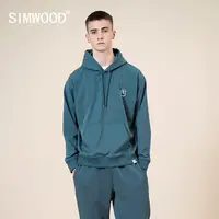 SIMWOOD 2021 100% Cotton Hoodies Men Logo Print Comfortable Plus Size Hooded Sweatshirts High Quality Tracksuits SJ171086