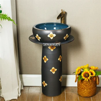 

Household Pedestal Sink Integrated Ceramic Basin hotel Vertical Floor Column Wash Basin With Pedestal Club Integral Floor Basin
