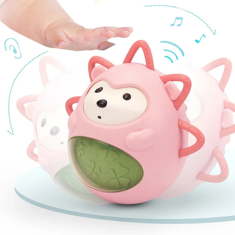 

Cartoon cute hedgehog teether tumbler balance expression vocal bells comfort children senses toys funny gift Animals