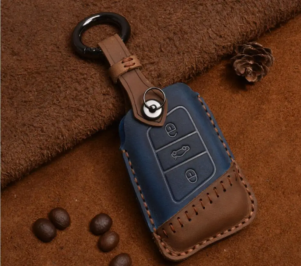 Fashion Car Genuine Leather Key Case Cover For VW Passat B8 CC Magotan For SKoda A7 Octavia Superb Remote Key Protect Accesories