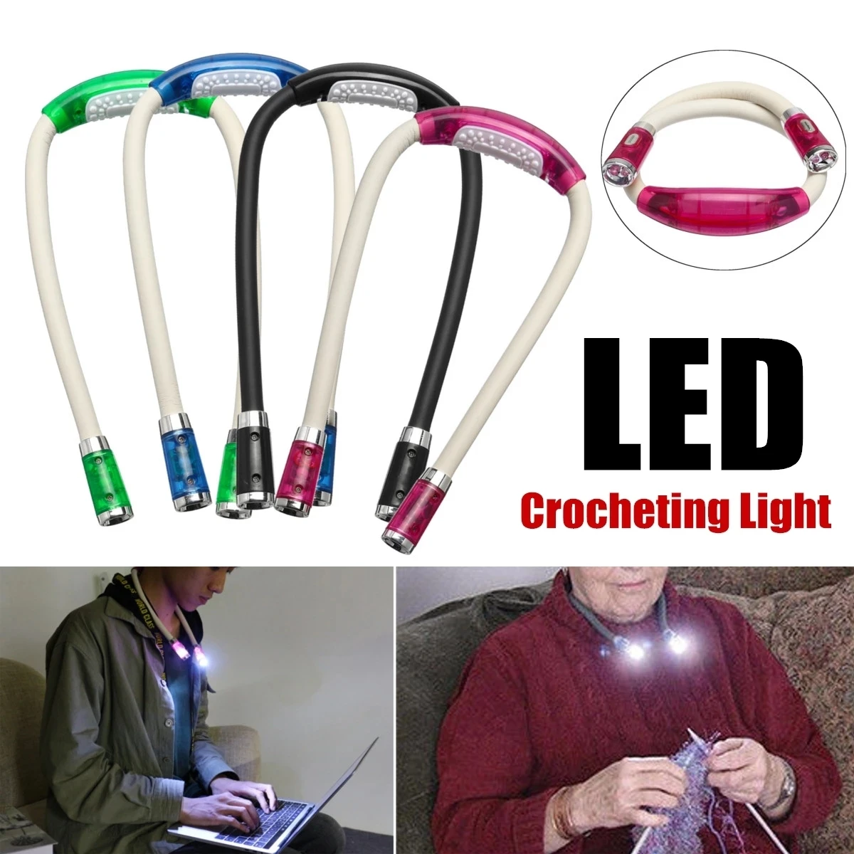 Handsfree LED Neck Light Adjustable Flexible Reading Light Knitting  Crocheting Book Light Bedside Reading Lamp For Work Running