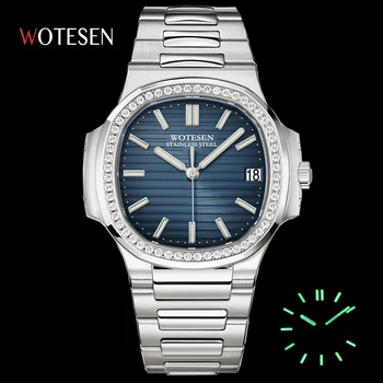 

WOTESEN Men Diamond Watches Top Brand Luxury Watches Men Quartz Steel Army Military Watches Chronograph Male Business Wristwatch