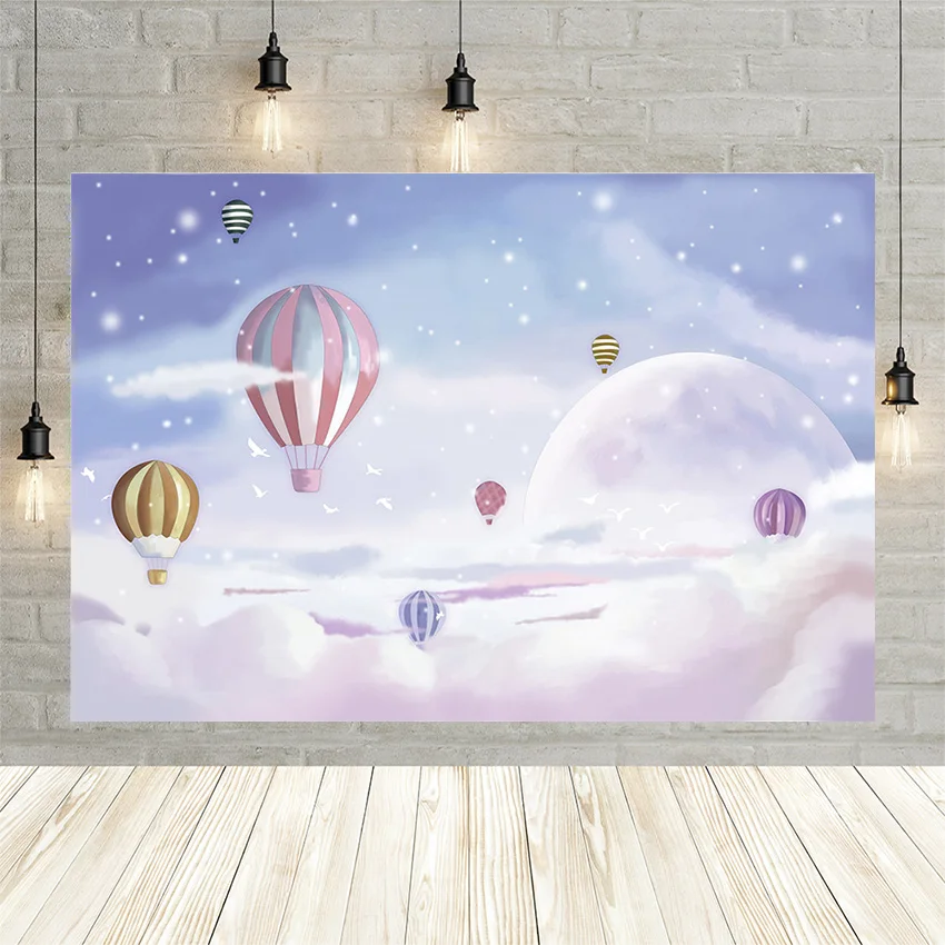 

Mehofond Fantasy Hot Air Balloon Photo Background Birthday Party Photography Backdrops Glitter Sky Clouds Moon Baby Shower Shoot