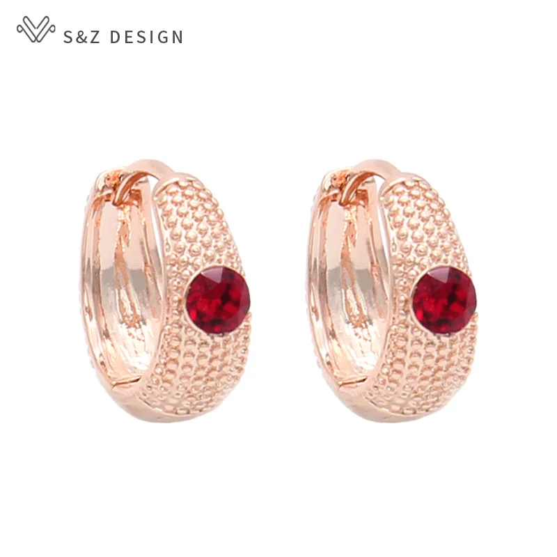 S&Z DESIGN New Fashion Fine Colorful Crystal Dangle Earrings For Women Girl Wedding Party Jewelry 585 Rose Gold Color Eardrop