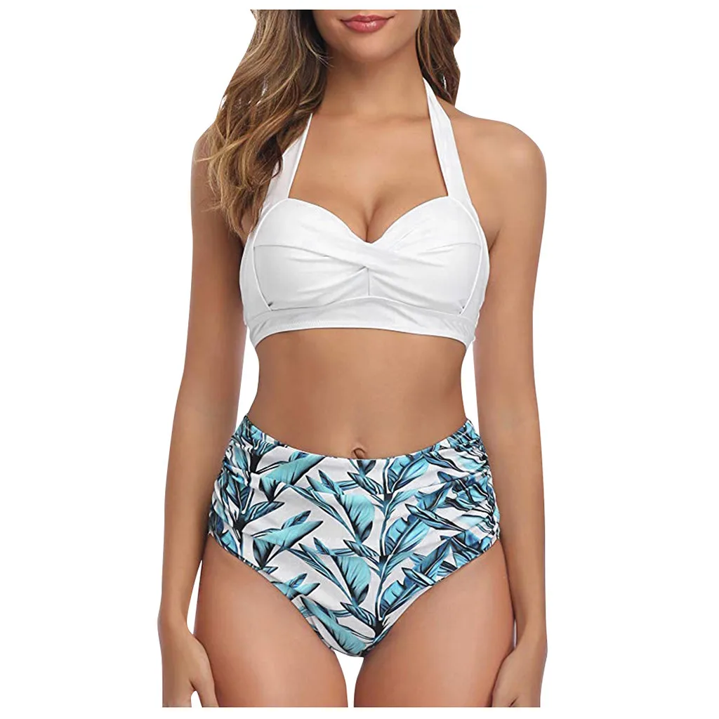 2020 Модный женский винтажный купальник из двух предметов Ретро Холтер с рюшами