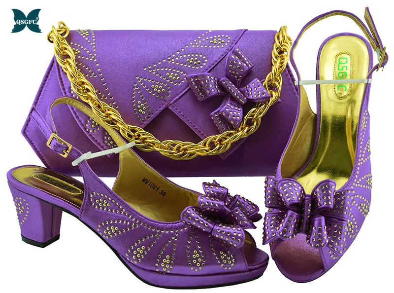 Chaussures africaines violettes pour femmes, ensemble de sacs de