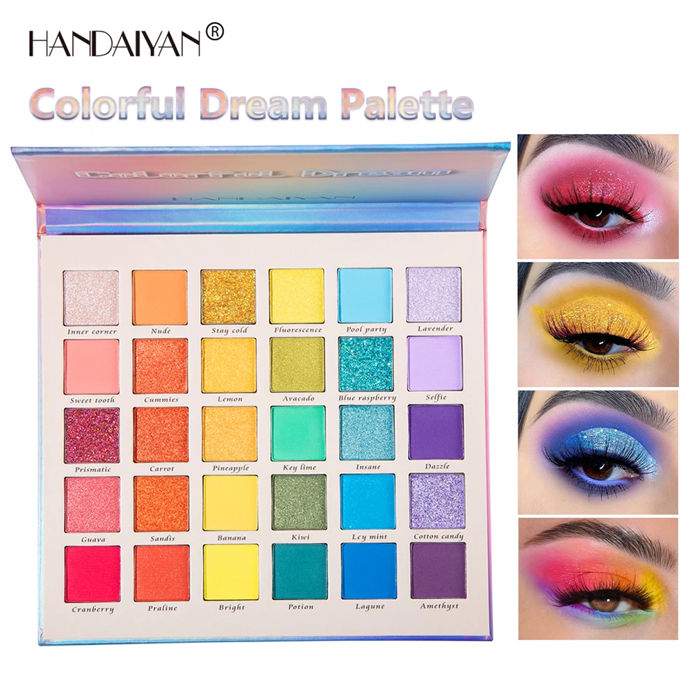 HANDAIYAN 30 Colors Eyeshadow Palette Shimmer Matte Glitter Eye Shadow Fantasy Rainbow Eyeshadow  Pigmented Cosmetics Palette