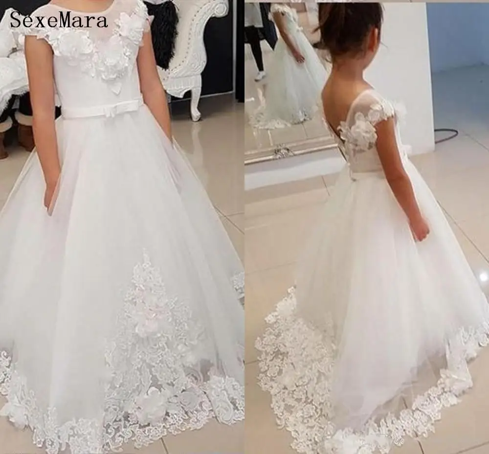 3D Bloem Witte Bloem Meisje Jurken Voor Bruiloften Jewel Backless Cap Sleeve Applicaties Meisjes Pageant Jurk Eerste Communie Jurken 3D Bloem Witte Bloem Meisje Jurken Voor Bruiloften Jewel Backless Cap Sleeve Applicaties Meisjes Pageant Jurk Eerste Communie Jurken