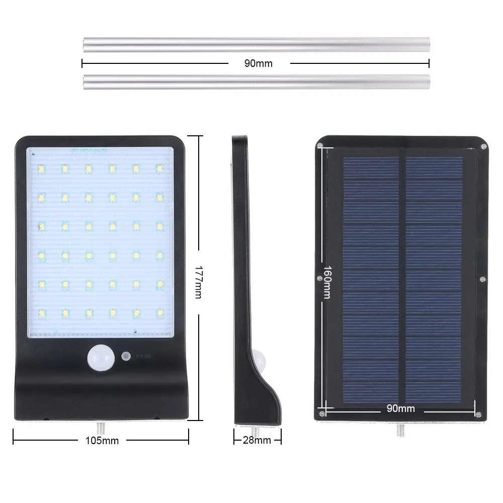 36 светодиодный солнечной энергии PIR датчик движения настенный светильник управления светом 3 различных режима освещения IP65 водостойкость лампа