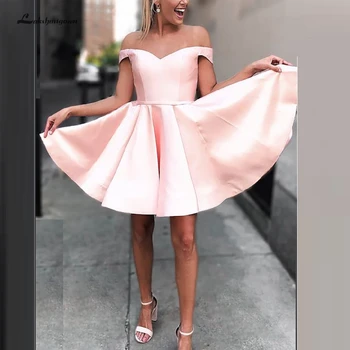 

Lakshmigown Cheap Short Homecoming Dresses Lace Up Back Vestido Curto Girls Graduation Party Dress 2019 Off Shoulder Prom Dress