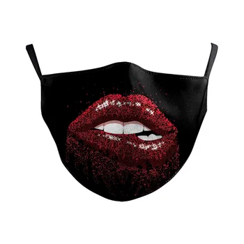 

Mouth Face Mask Red Bite Lips Print Adult Fabric Mask Washable PM2.5 Filter Dust Proof Protective Reusable Mouth Mask