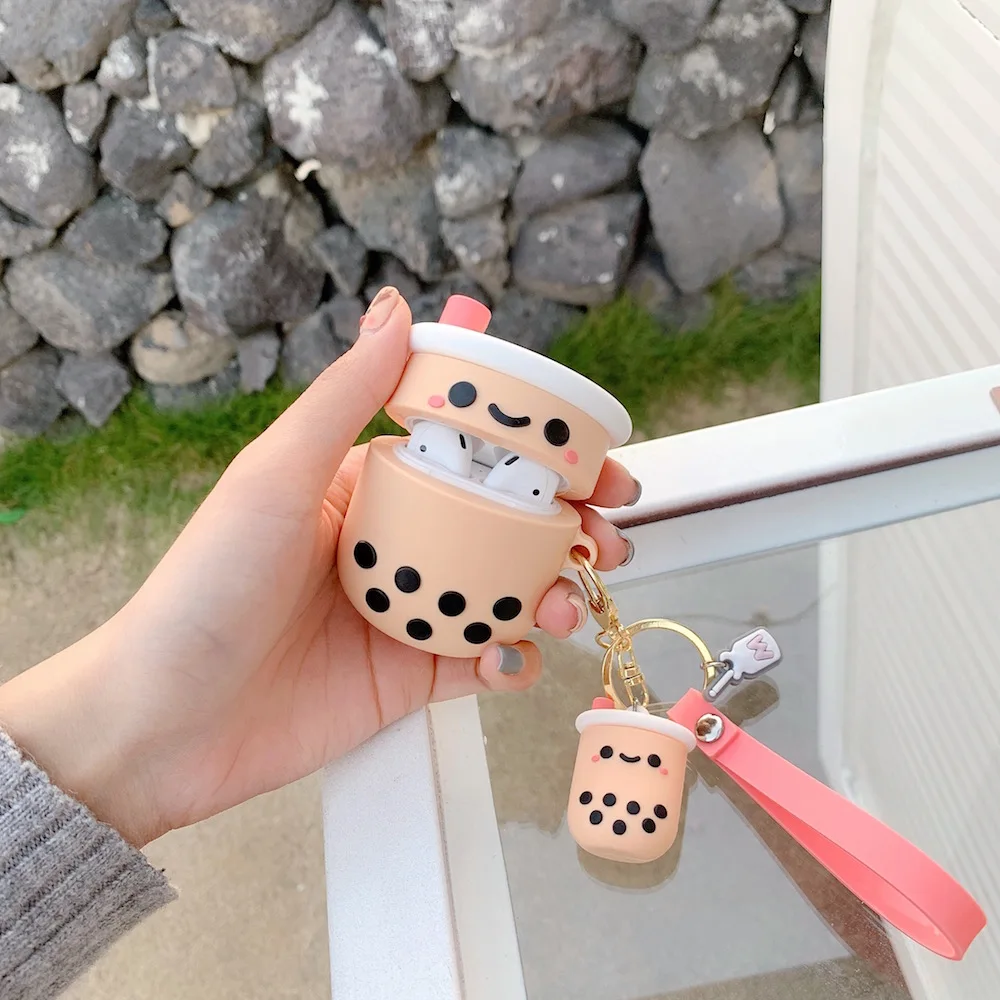 Молочный чай чашки брелок кулон для Airpods чехол милый силиконовый Bluetooth наушники защитный чехол-сумка для наушников доступен