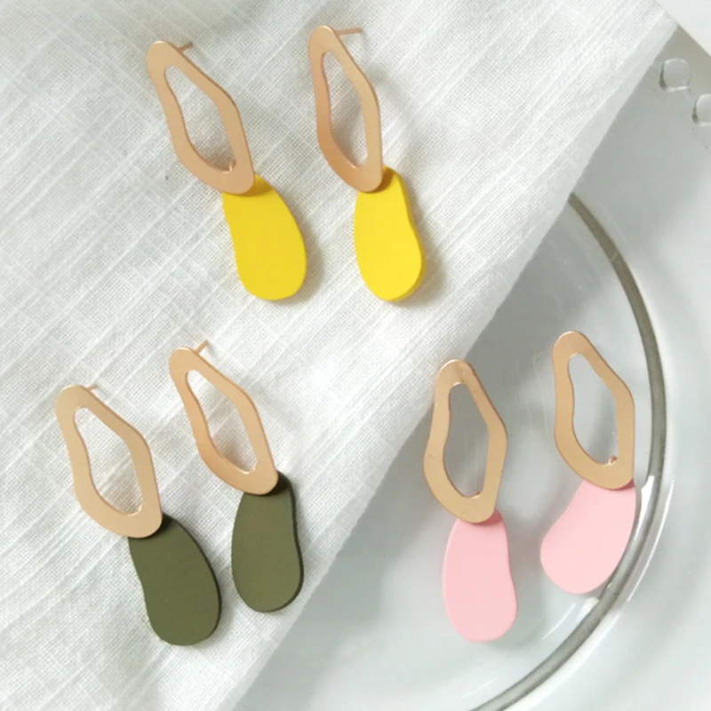 

Japanese Korean Fashion Simple Personality Irregular Candy Color Hollow Earrings Ladies Women Dangle Earring Jewelry Wholesale