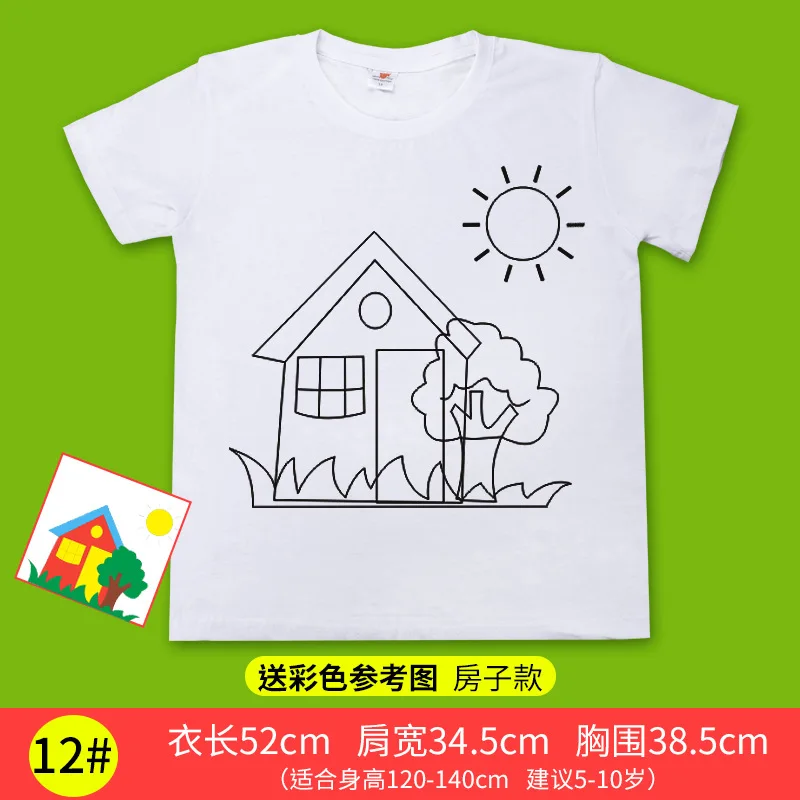 IY пустая детская футболка с рисунком, чистый белый, ручная роспись, хлопковая рубашка с рисунком граффити, Дворцовый детский сад, ручная работа - Цвет: 8