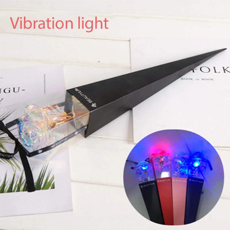 With light J 24K Золотая фольга роза искусственный цветок подарочная коробка Изысканная новинка подарок на день Святого Валентина Изысканная Новинка свадебный изысканный подарок - Цвет: With light J