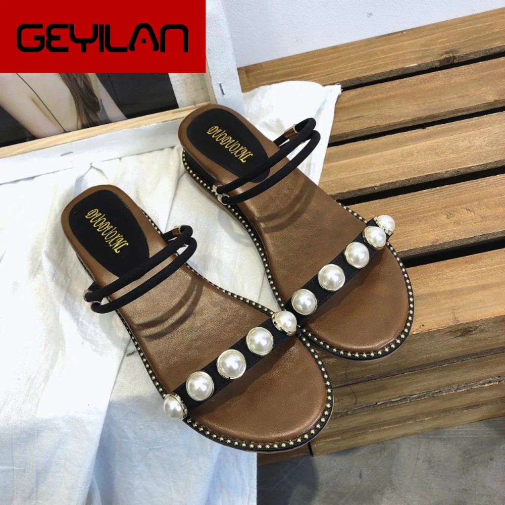 

Fericzot 2020 String bead Brand Sandals Brathable Non-slip Outdoor Wild Beach Womwen Shoes Pearl Slippers Flat Casual Slip on