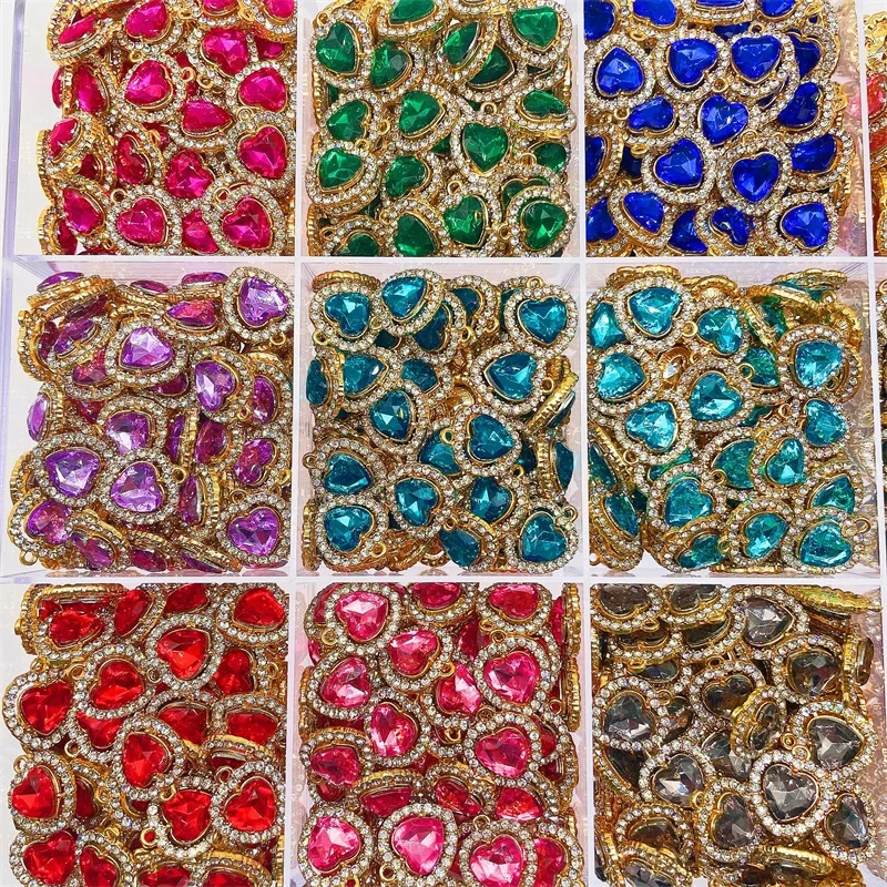 Peixin 10 teile/satz Modische Bunte Nette Kristall Herz-Förmigen frauen Schmuck Zubehör DIY Schmuck Machen Charme Großhandel – Detail 1