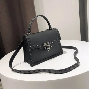 

Leather Handbags Women Bags Large Capacity Bag Hasp Messenger Bag Rivet Rock One-Shoulder Small Square Pack Sac Main Femme
