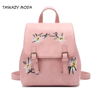 

Brand Women Leather Backpacks Female Casual School bags for Girls Rucksack Small Floral Embroidery Flowers Bagpack Mochila 2020