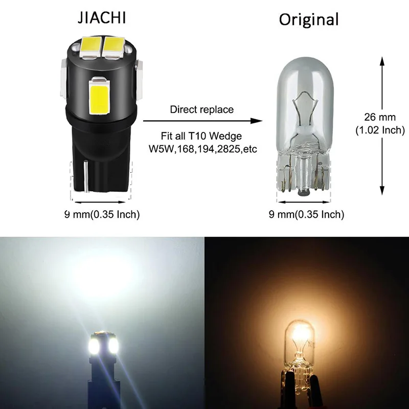 JIACHI 100 x Автомобильный светодиодный T10 W5W 194 2825 лампы 5730-6SMD белый Габаритные огни Чтение купольная Лампа Автомобильное освещение белый 12V