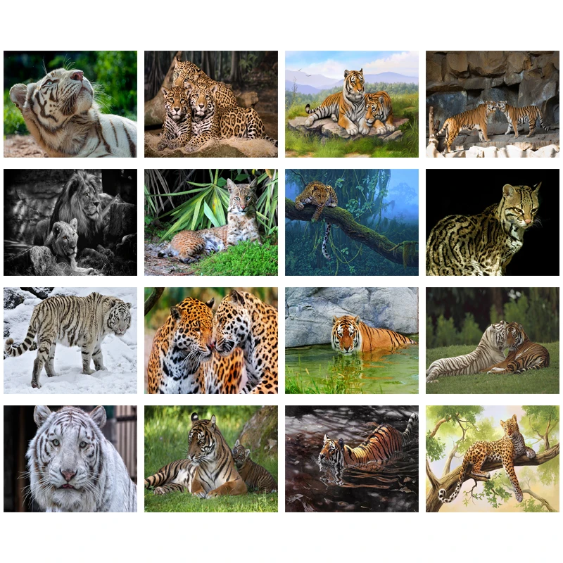 5D Diamond Painting Animals Leopard Diamond Mosaic Tiger Lion Diy Full Round Diamond Embroidery Cross Stitch Rhinestone Art Gift