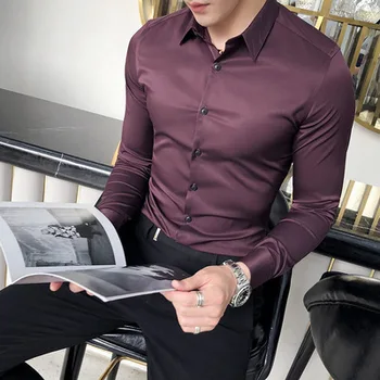 

2019 solid color long-sleeved Korean version of the self-cultivation embroidered shirt male British casual youth inch shirt tide