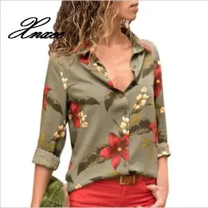

Xnxee Spring Women Flower printing Blouses Long Sleeve Chiffon Blouse Turn Down Collar Lady Office Shirt Casual Tops