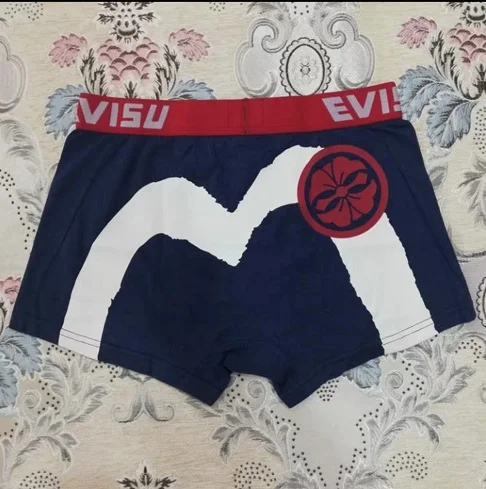 Новые полки Аутентичные Evisu повседневные мужские Tide бренд-Боксер Дышащие Боксеры хлопок печати мода боксер короткий жилет - Цвет: New Deep Blue M