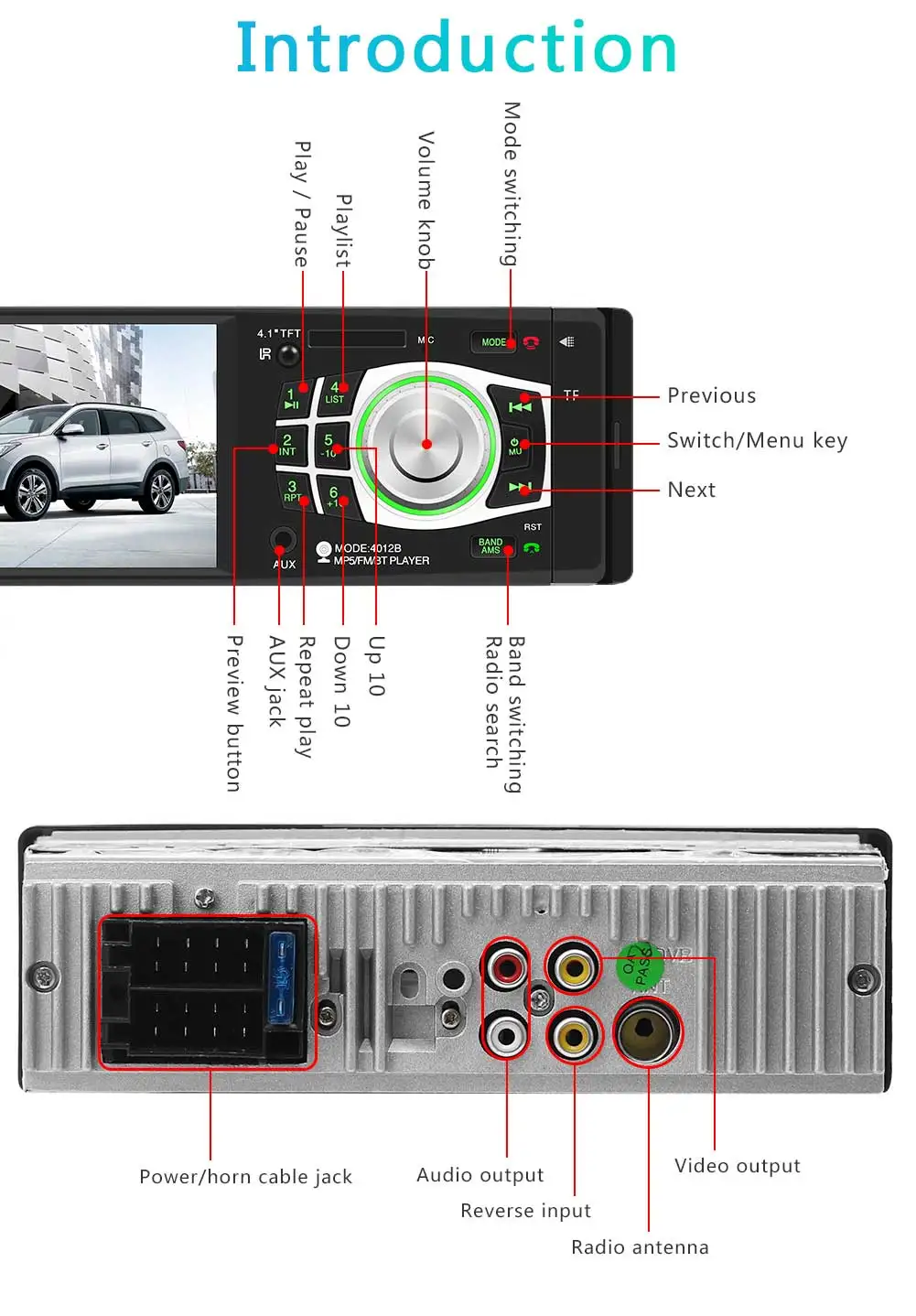 Автомагнитола 1 DIN Авторадио Bluetooth радио-Кассетный проигрыватель USB SD MP5 плеер 4,1 дюймов Авто аудио стерео 1Din FM рекордер для автомобиля