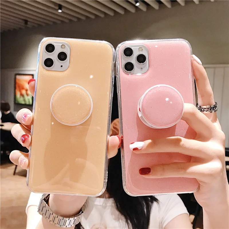 

Candy colors shiny Bracket phone case for iphone 11 12 pro max mini xr x xs max 7 8 plus 6 6s se2020 cases soft back cover women