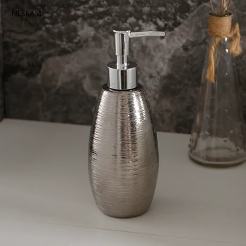 

Ceramic Lotion bottle Bathroom Wash Silver stripes Soap Dispenser Home hand sanitizer Storage Portable Shower Gel bottles 390ml