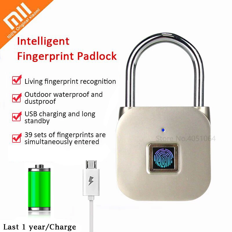 Xiaomi умный электронный замок с отпечатком пальца USB Перезаряжаемый дверной замок без ключа цинковый сплав металлический багажный отсек замок