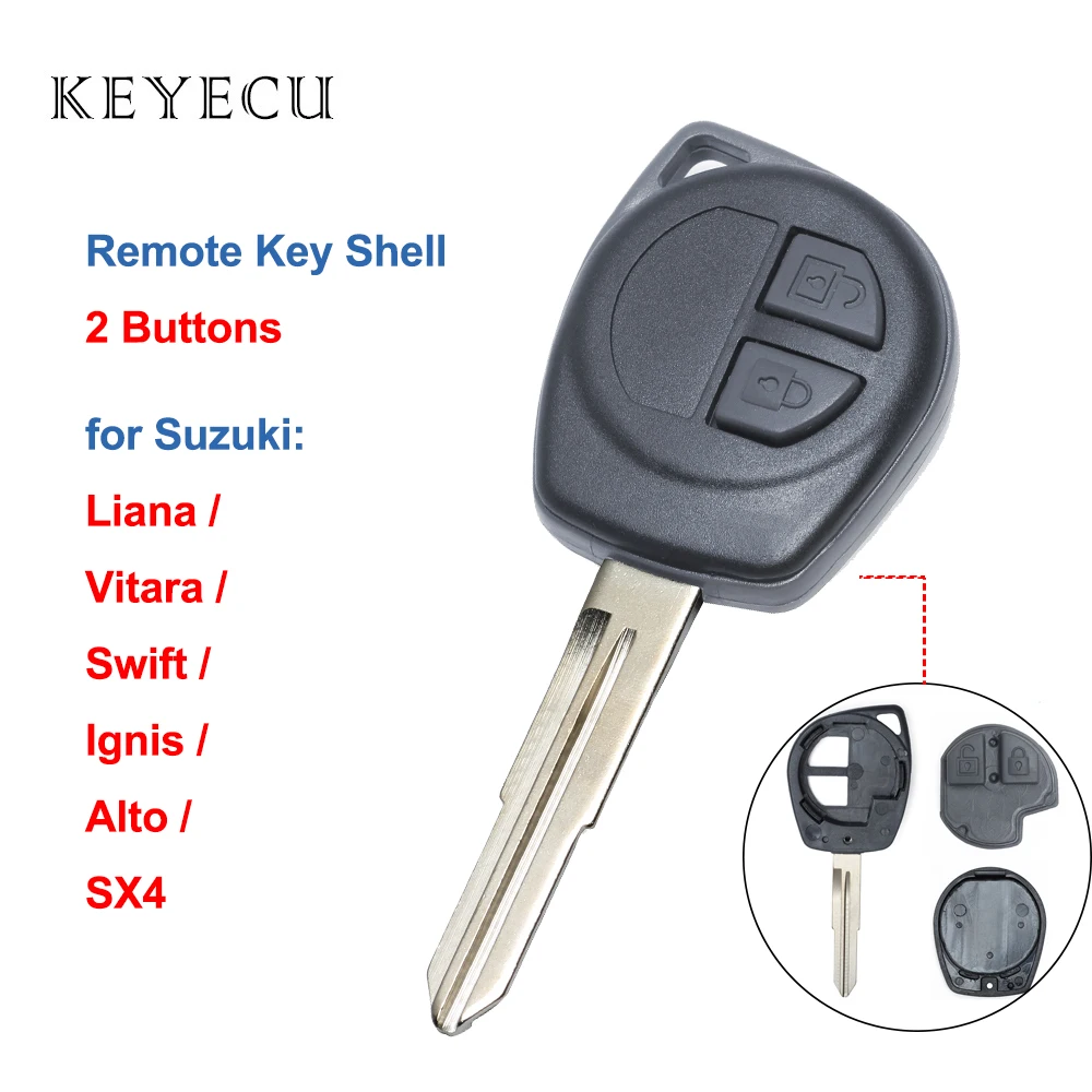 

2 Buttons Remote Car Key Fob Shell Case Replacement with Rubber Button Pad for Suzuki Grand Vitara Swift Ignis SX4 Liana Alto